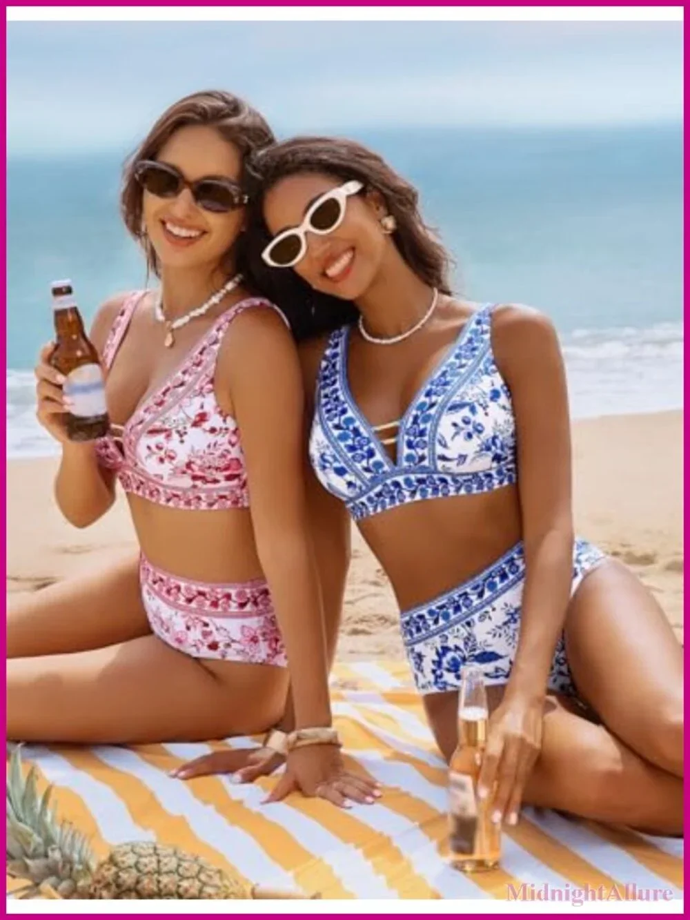 High Waisted Bikini Set with Cutout V-Neck Top, Adjustable Straps & Removable